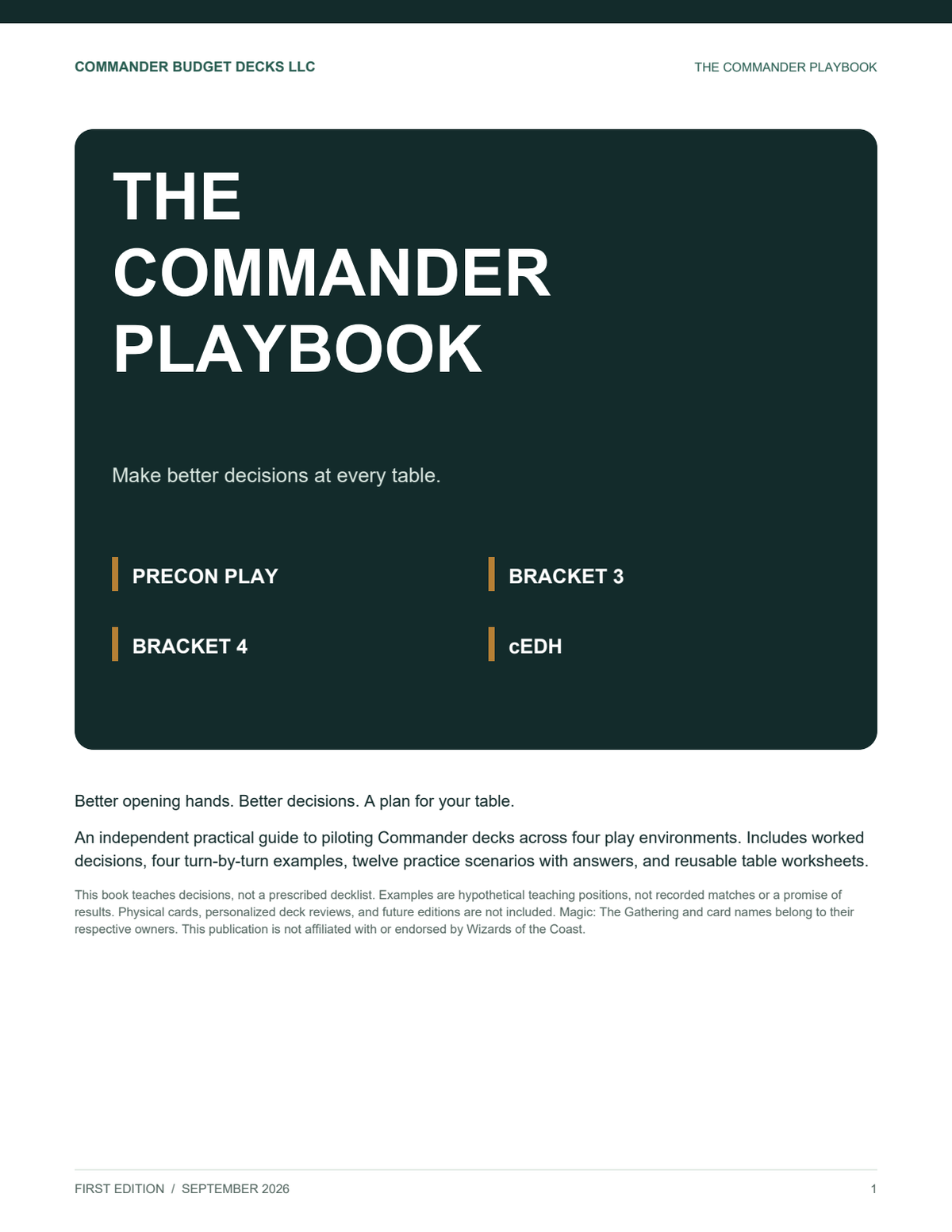 The Commander Playbook - 28-page guide to precon play, Bracket 3, Bracket 4 and cEDH
